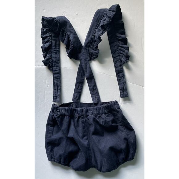 Carrement Beau Corduroy Blue Ruffle Bubble Shorts with Suspenders Size 2  86 - Picture 3 of 10